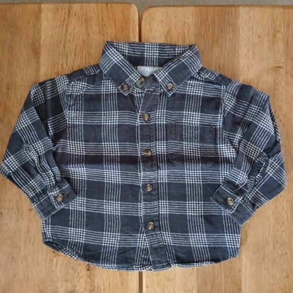BASIC EDITION gray plaid L/S button front shirt sz 18 mos. boys - Picture 1 of 1